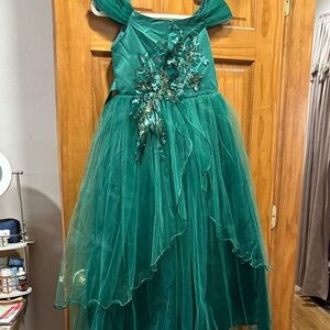 Two Elegant Green Tulle Dress with Floral Embellishments each 38